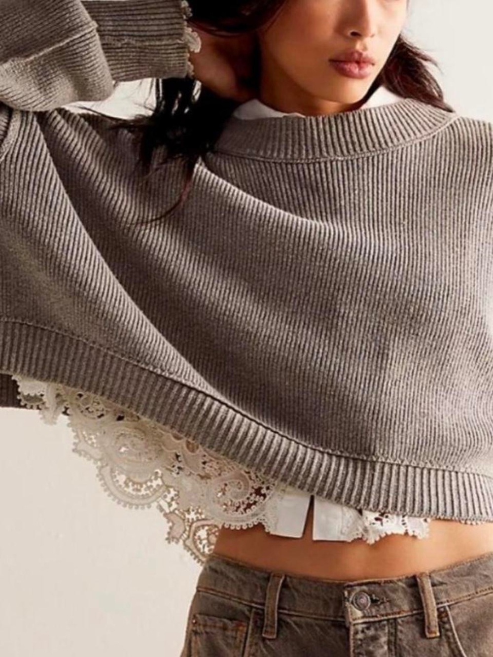Free People Ribbed Crewneck Sweater